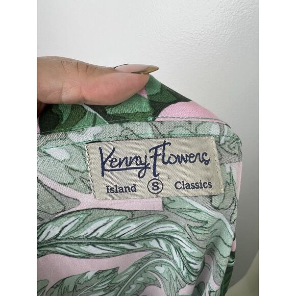 Kenny Flowers Beverly Hills Kimono Coverup Size S Leaf Print Green Pink Tie Swim - Picture 10 of 12
